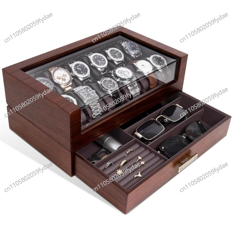 Watch Display Case Glass Top 12 Slots - Kotak Jam Tangan Kayu 12 Slot