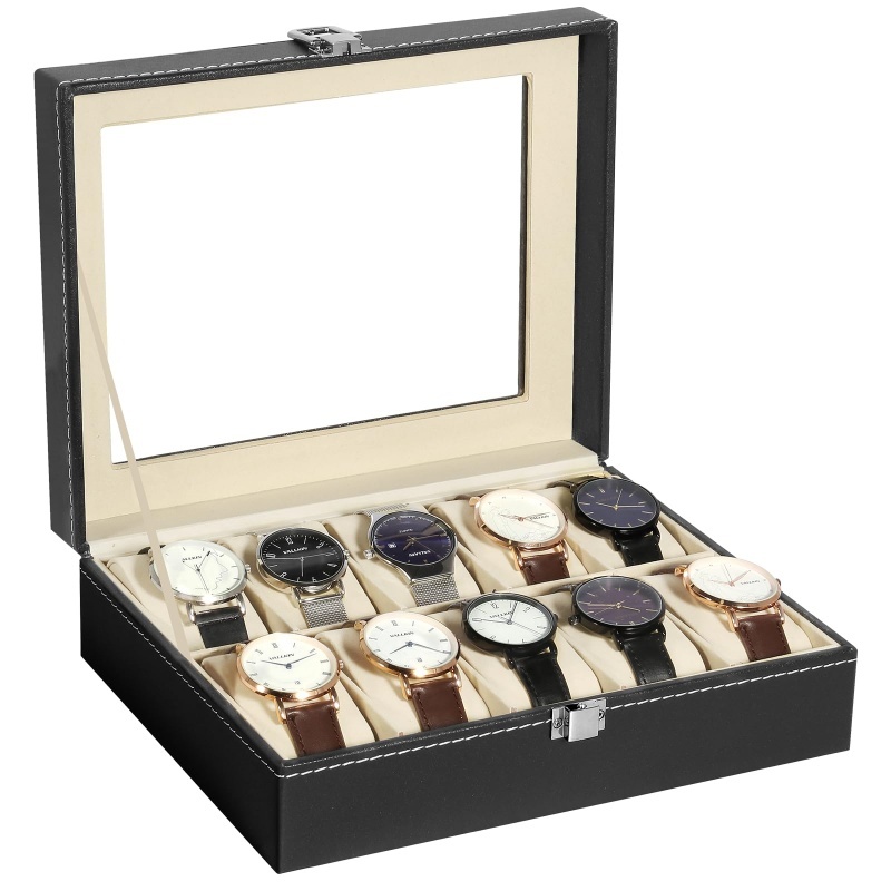 Watch Display Case Glass Top 12 Slots - 2/3/6/10/12 Slot Kotak Jam Tangan Kulit