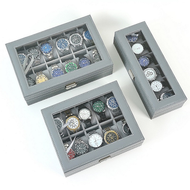 Watch Display Case Glass Top 12 Slots - DELESYS Warna Hijau/Abu-abu 6/10/12 Slot Kotak