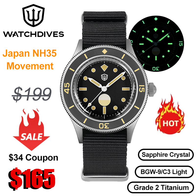 Titanium Automatic Watch 300M Sapphire - Watchdives WD50Ti Jam Tangan Titanium Gerakan