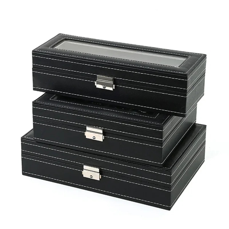Kotak Jam Tangan Kulit PU deng - Watch Display Case Glass Top 12 Slots ulasan dan harga
