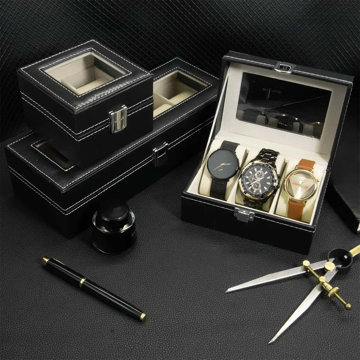 Kotak Jam Tangan Kulit PU 2/3/ - Watch Display Case Glass Top 12 Slots ulasan dan harga