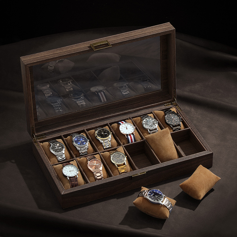 Kotak penyimpanan jam tangan,  - Watch Display Case Glass Top 12 Slots ulasan dan harga