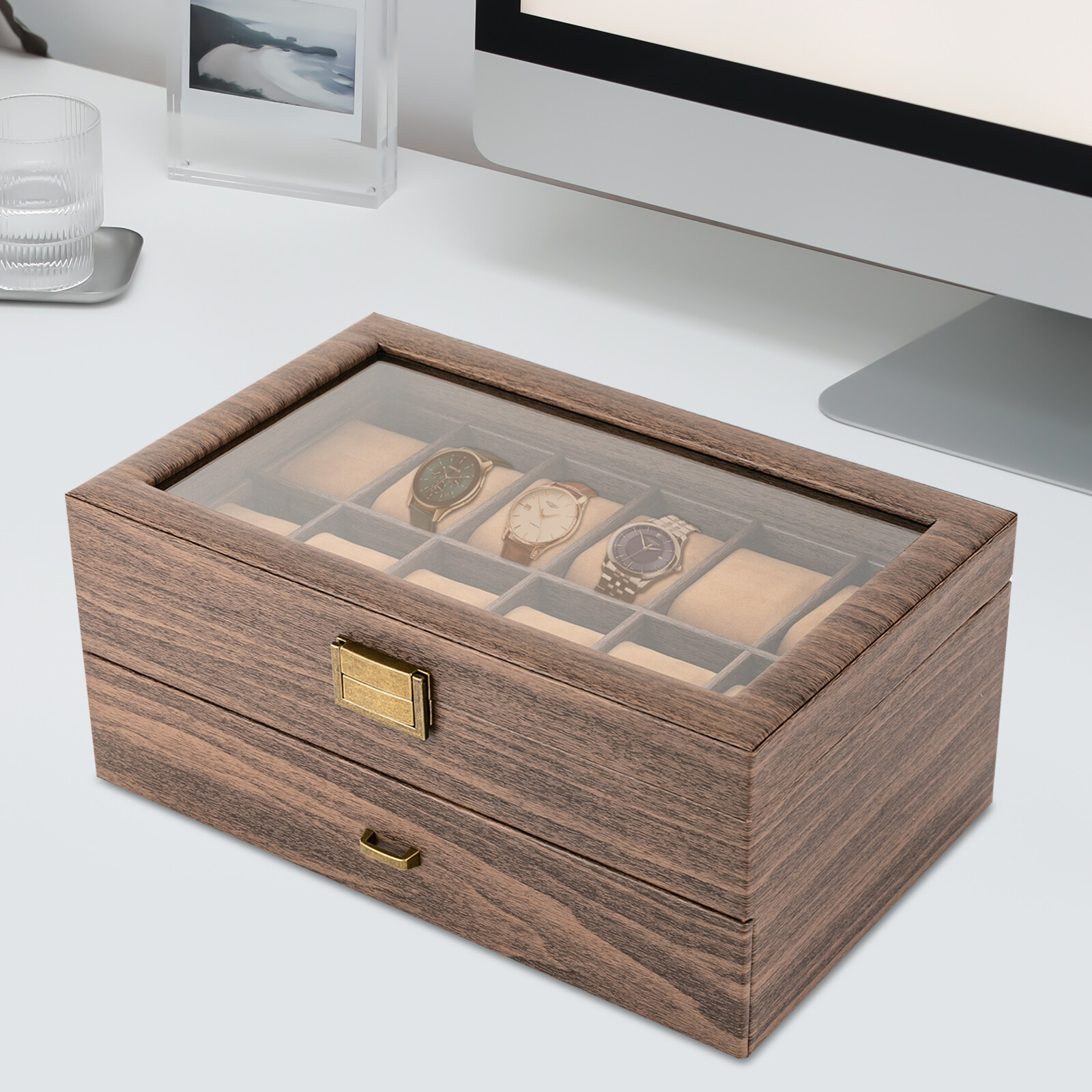 Kotak Jam Tangan 24 Slot, Wada - Watch Display Case Glass Top 12 Slots ulasan dan harga
