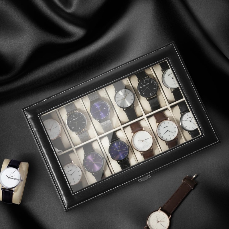 2/3/6/10/12 Slot Kotak Jam Tan - Watch Display Case Glass Top 12 Slots ulasan dan harga