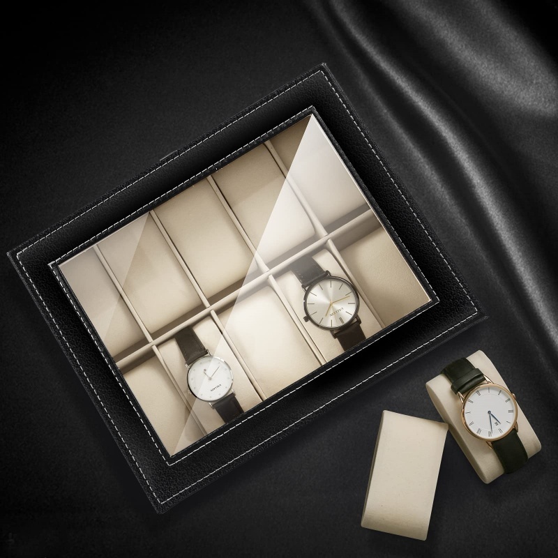 2/3/6/10/12 Slot Kotak Jam Tan - Watch Display Case Glass Top 12 Slots ulasan dan harga
