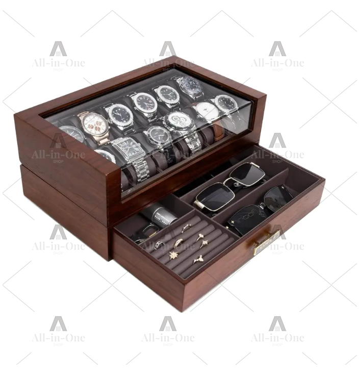 Kotak Jam Tangan Kayu 12 Slot  - Watch Display Case Glass Top 12 Slots ulasan dan harga