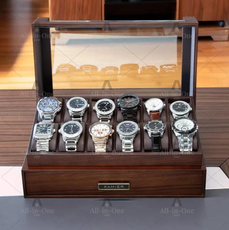 Kotak Jam Tangan Kayu 12 Slot  - Watch Display Case Glass Top 12 Slots ulasan dan harga