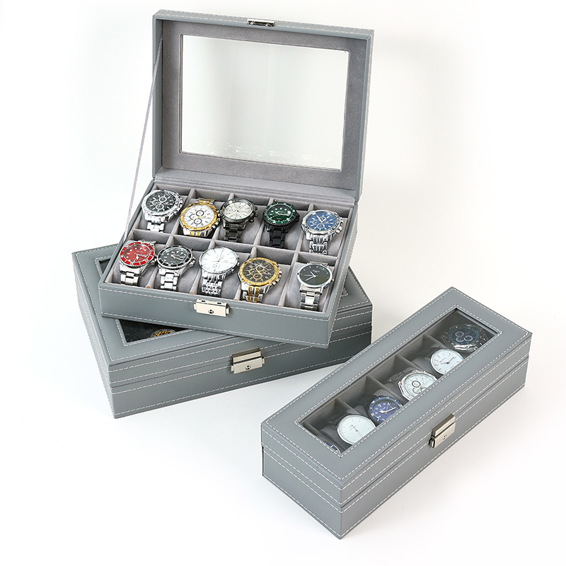Kotak Jam Tangan Kulit PU 2/3/ - Watch Display Case Glass Top 12 Slots ulasan dan harga