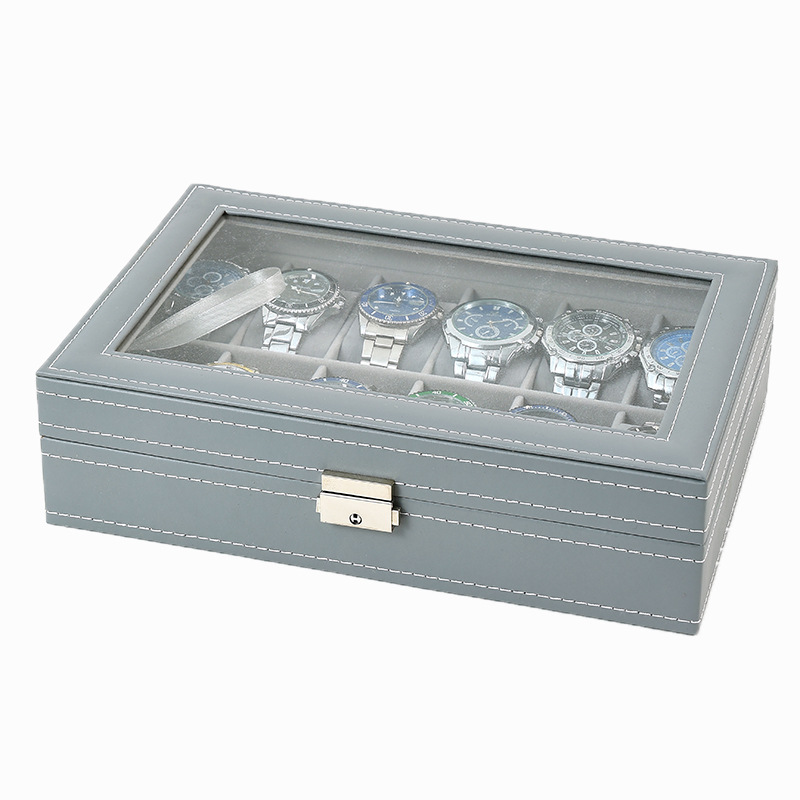 Kotak Jam Tangan Kulit PU 2/3/ - Watch Display Case Glass Top 12 Slots ulasan dan harga