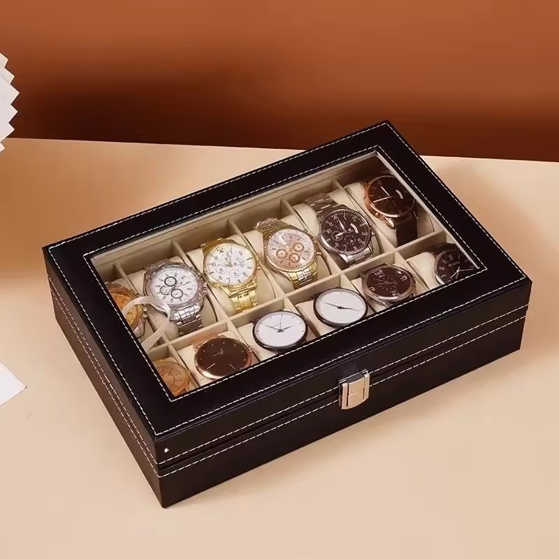 2/3/6/10/12 Slot Kotak Jam Tan - Watch Display Case Glass Top 12 Slots ulasan dan harga