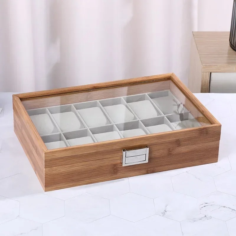 Kotak Display Jam Tangan Kayu  - Watch Display Case Glass Top 12 Slots ulasan dan harga
